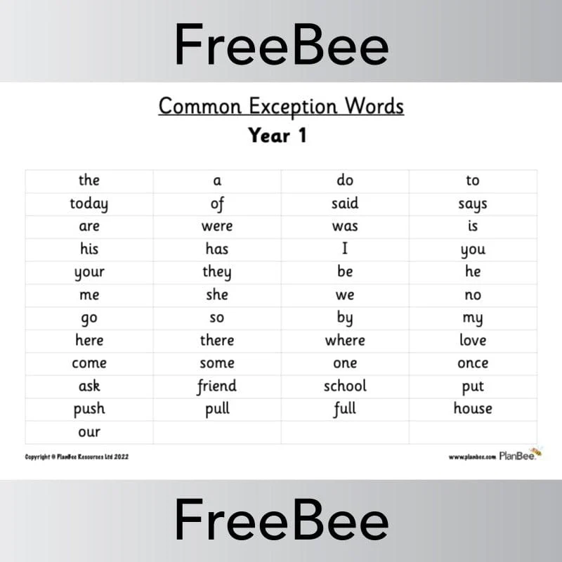 Common Exception Words KS1