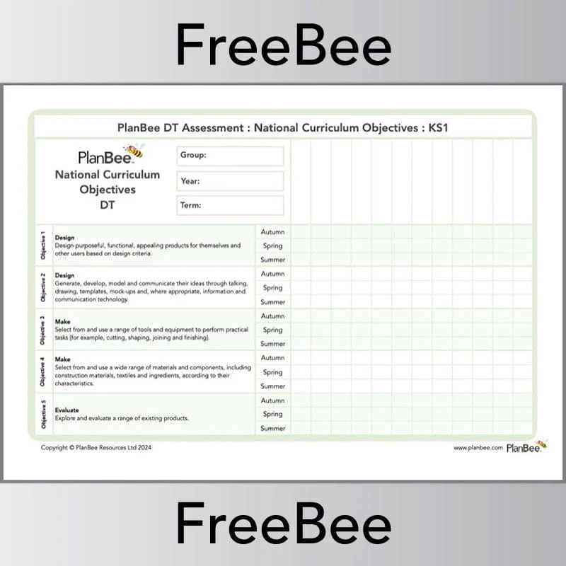 Design and Technology Assessment Grid: KS1 National Curriculum Objectives