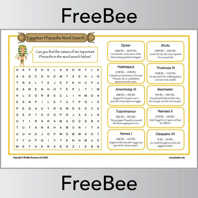 Egyptian Pharaohs KS2 Word Search