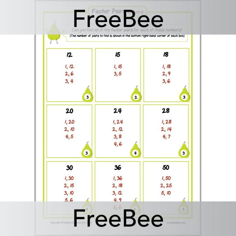 Factor Pairs Worksheet - Image 2
