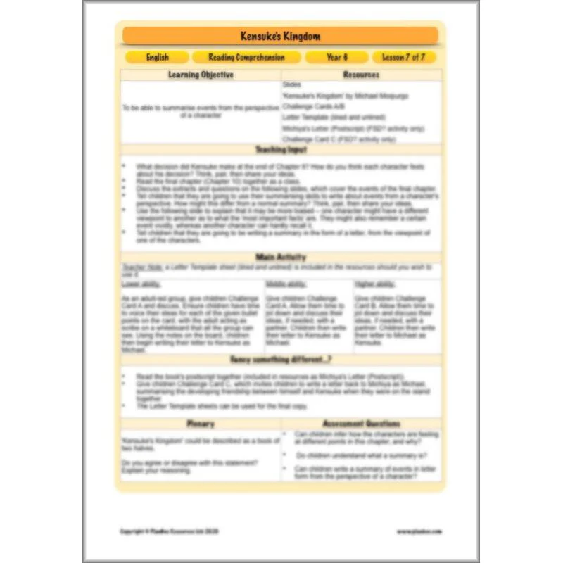 Kensuke's Kingdom: Reading Comprehension - Image 20