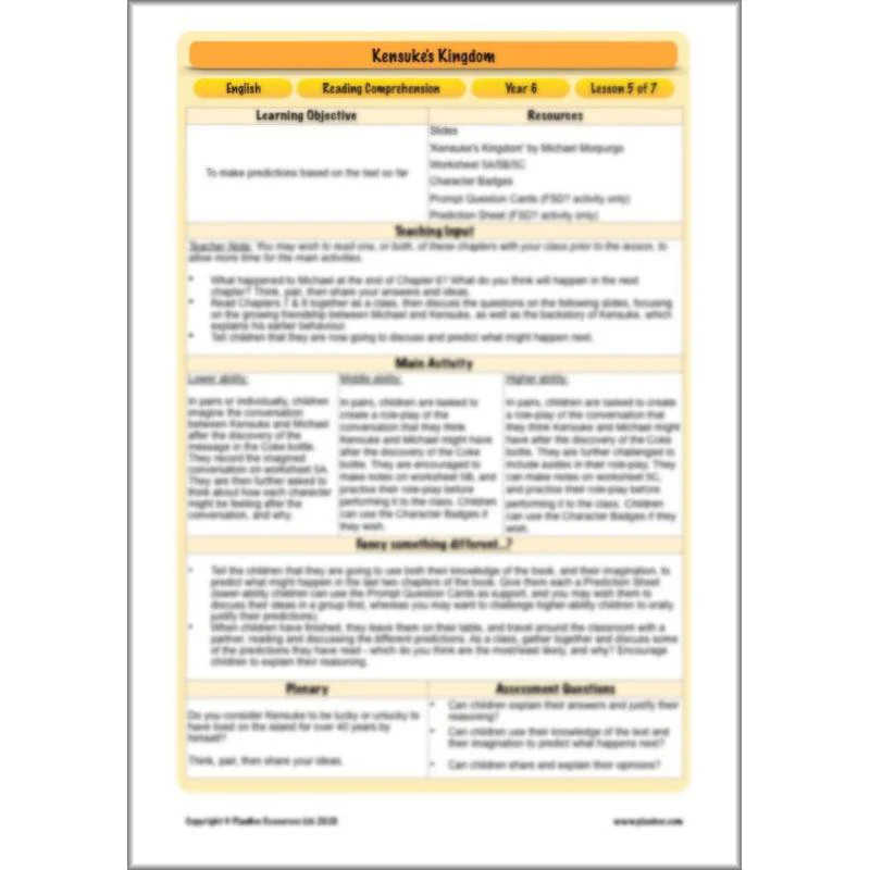 Kensuke's Kingdom: Reading Comprehension - Image 60