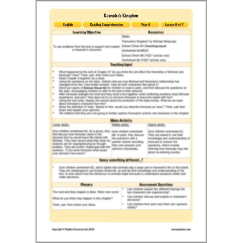 Kensuke's Kingdom: Reading Comprehension - Image 68