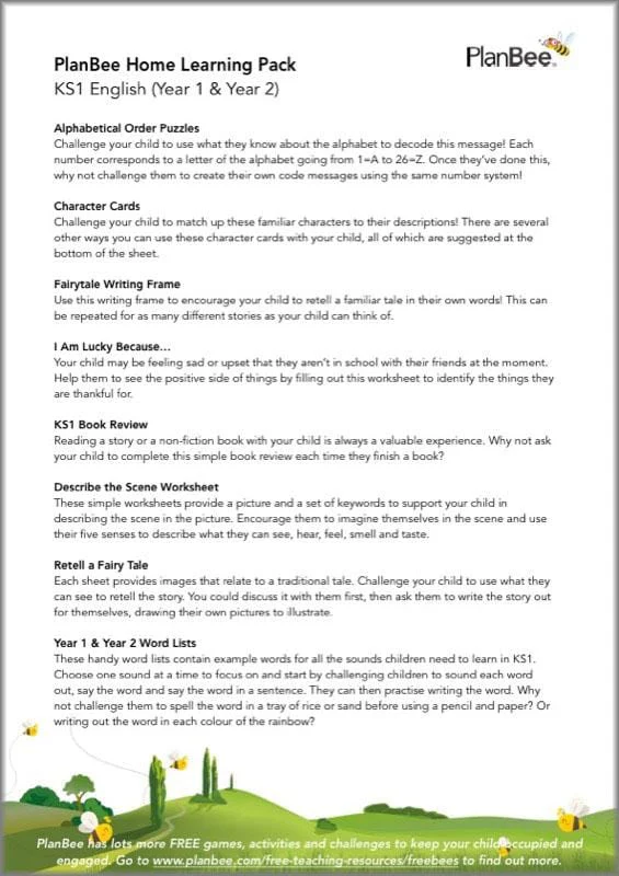 KS1 English Free Home Learning Activity Pack - Image 2
