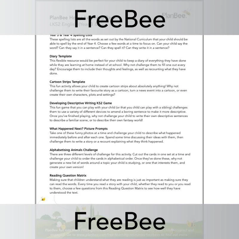 LKS2 English Free Home Learning Activity Pack