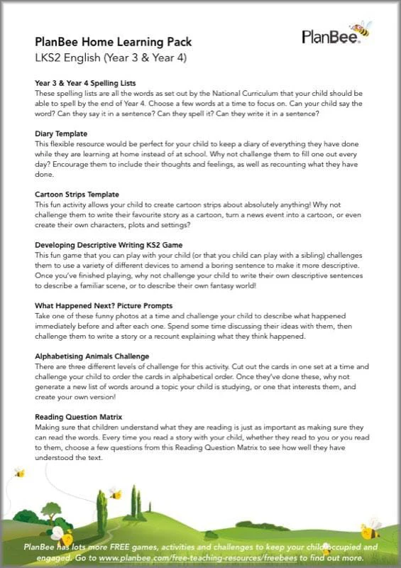 LKS2 English Free Home Learning Activity Pack - Image 2