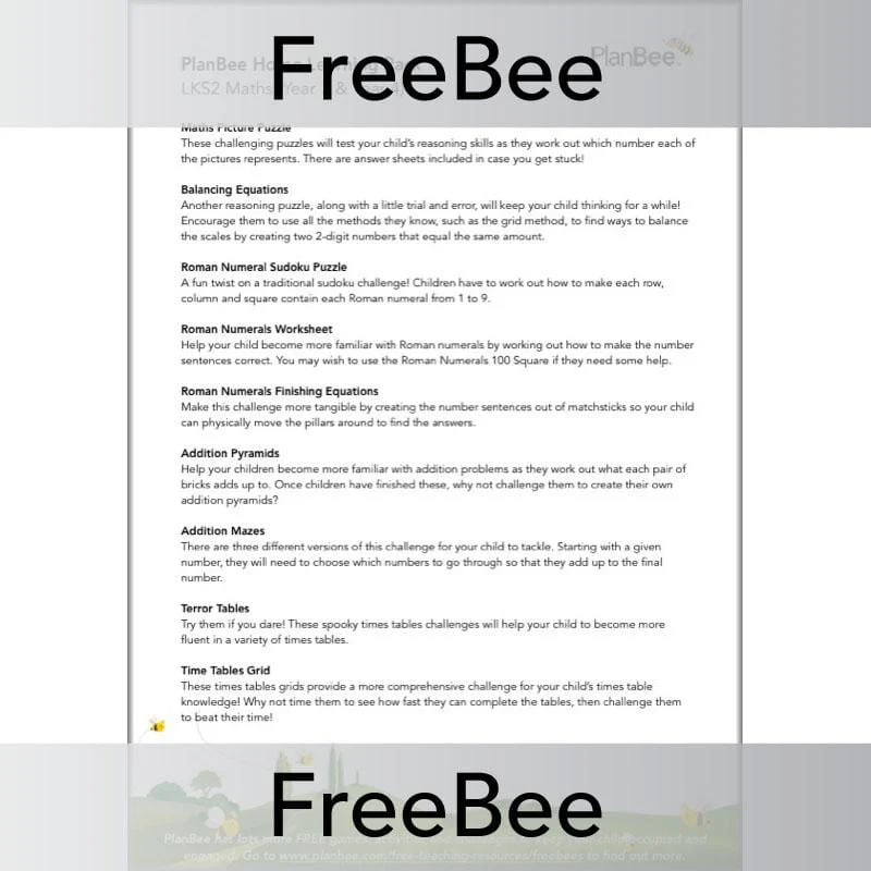 LKS2 Maths Free Home Learning Activity Pack
