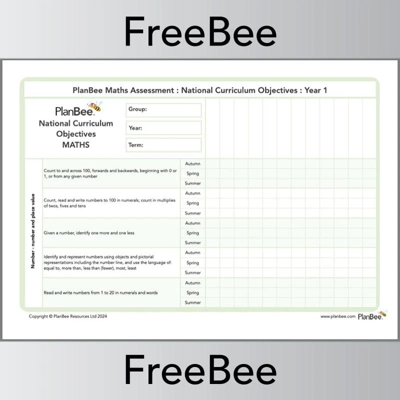 Maths Assessment Grid: Year 1 National Curriculum Objectives