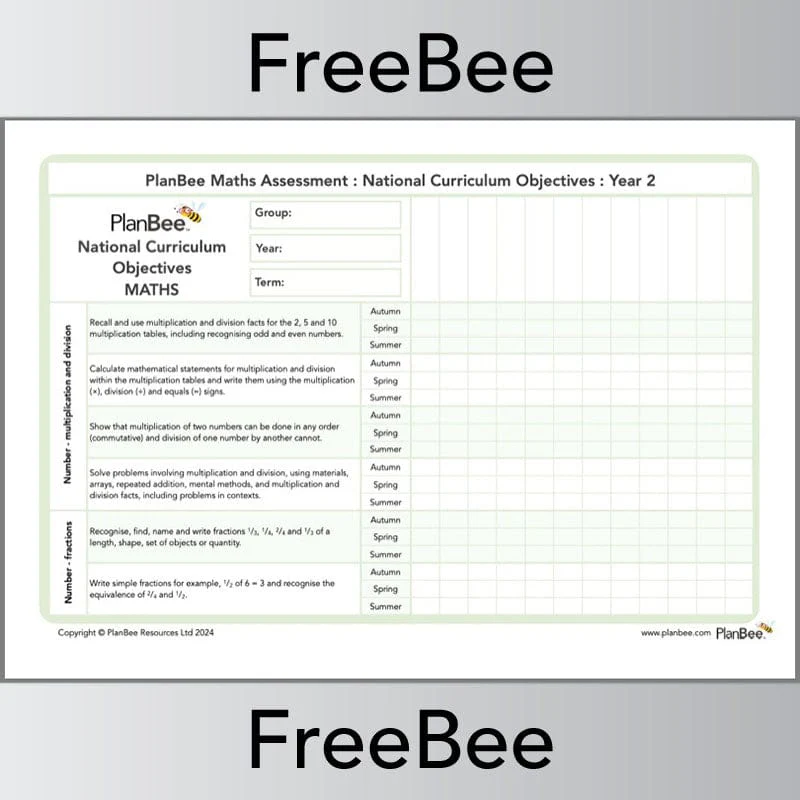 Maths Assessment Grid: Year 2 National Curriculum Objectives - Image 3