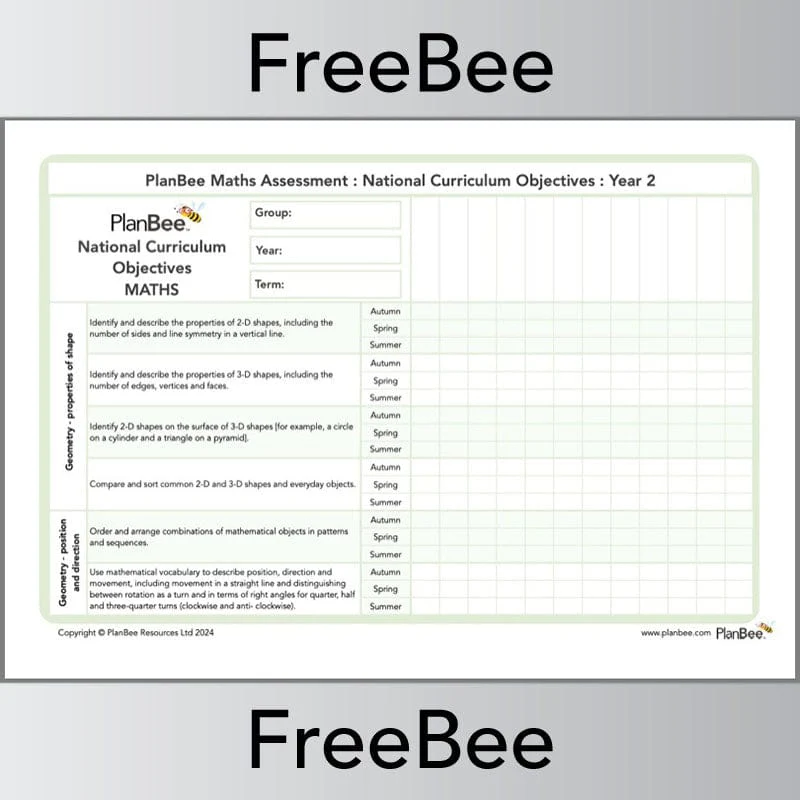 Maths Assessment Grid: Year 2 National Curriculum Objectives - Image 6