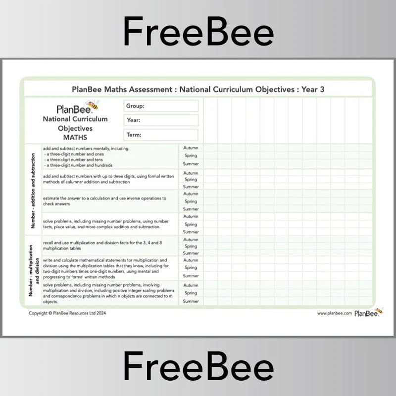 Maths Assessment Grid: Year 3 National Curriculum Objectives - Image 2