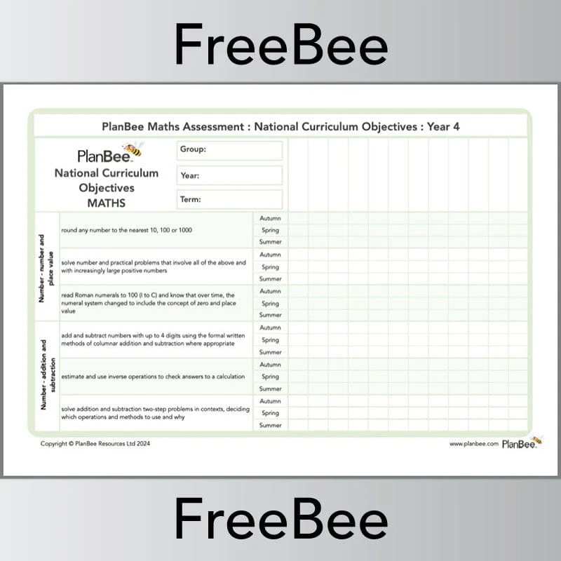 Maths Assessment Grid: Year 4 National Curriculum Objectives - Image 2
