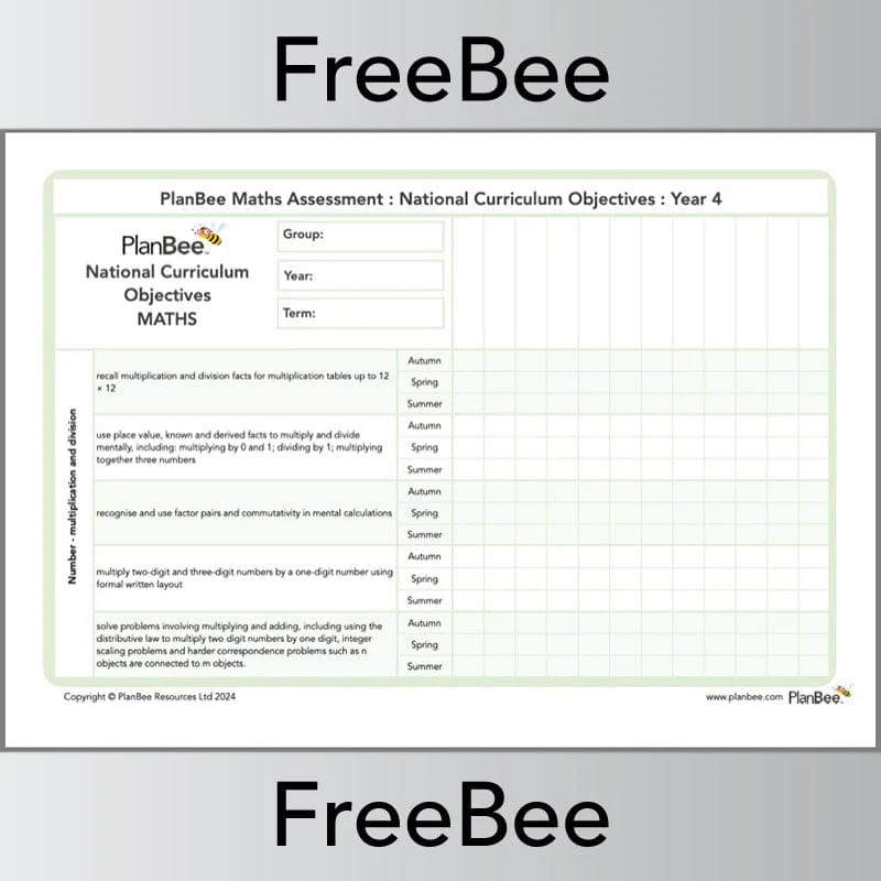 Maths Assessment Grid: Year 4 National Curriculum Objectives - Image 3