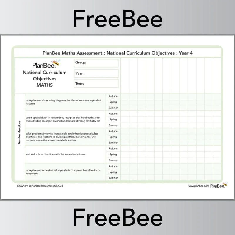 Maths Assessment Grid: Year 4 National Curriculum Objectives - Image 4