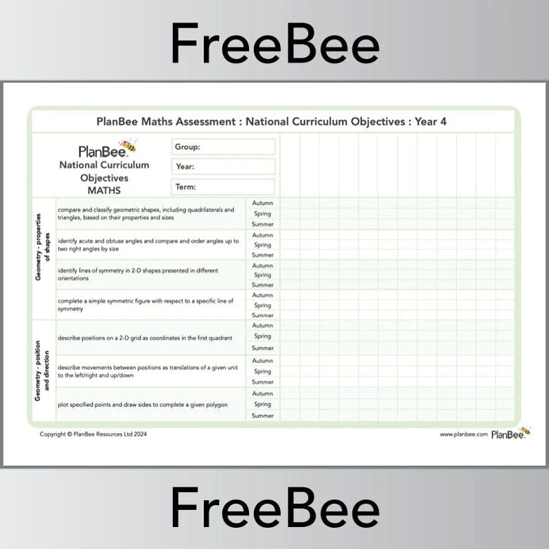 Maths Assessment Grid: Year 4 National Curriculum Objectives - Image 7