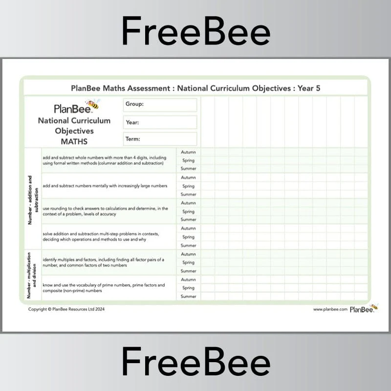 Maths Assessment Grid: Year 5 National Curriculum Objectives - Image 2