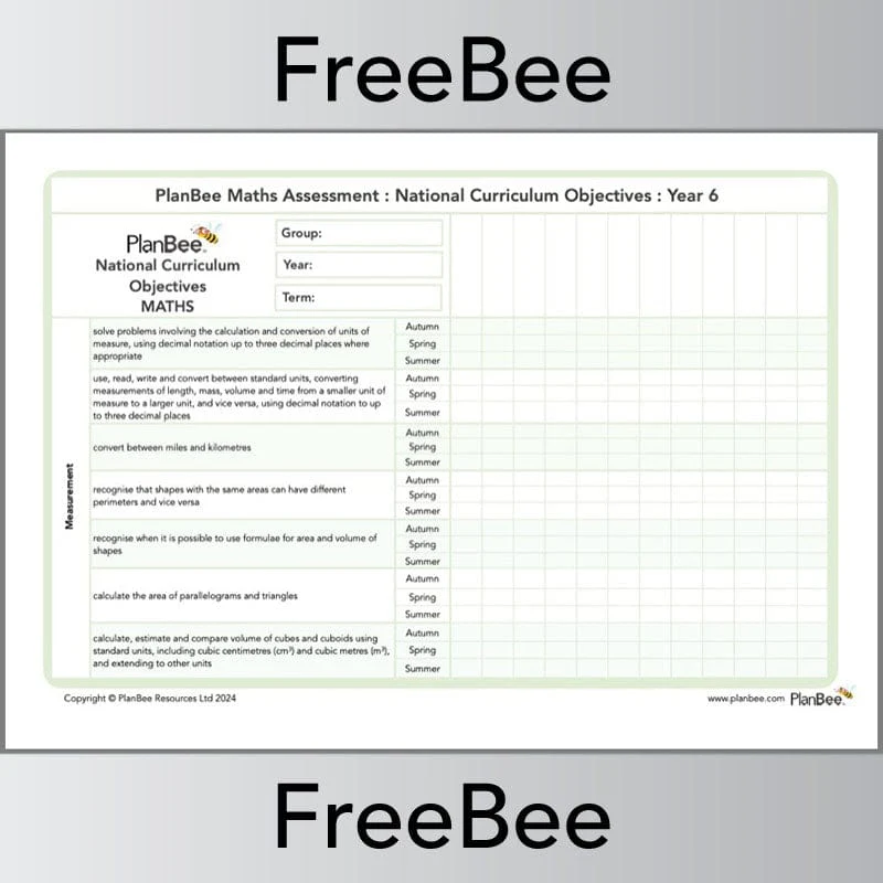 Maths Assessment Grid: Year 6 National Curriculum Objectives - Image 7