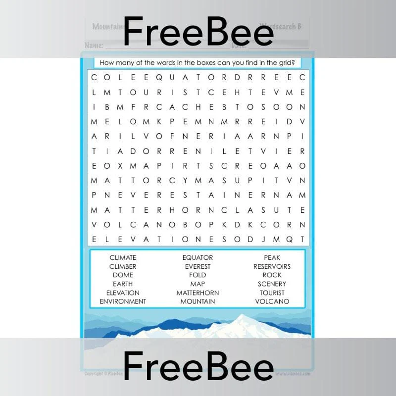 Mountains Word Search