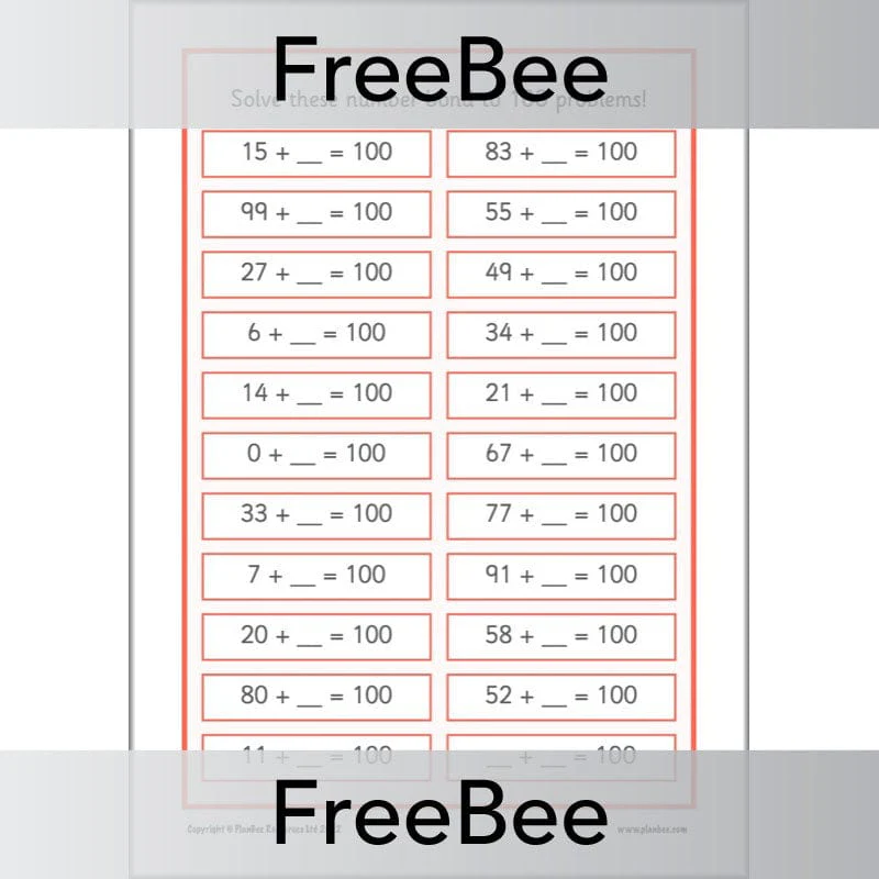 Number Bonds to 100 Worksheet