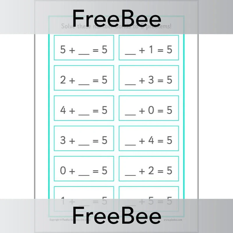 Number Bonds to 5 Worksheet