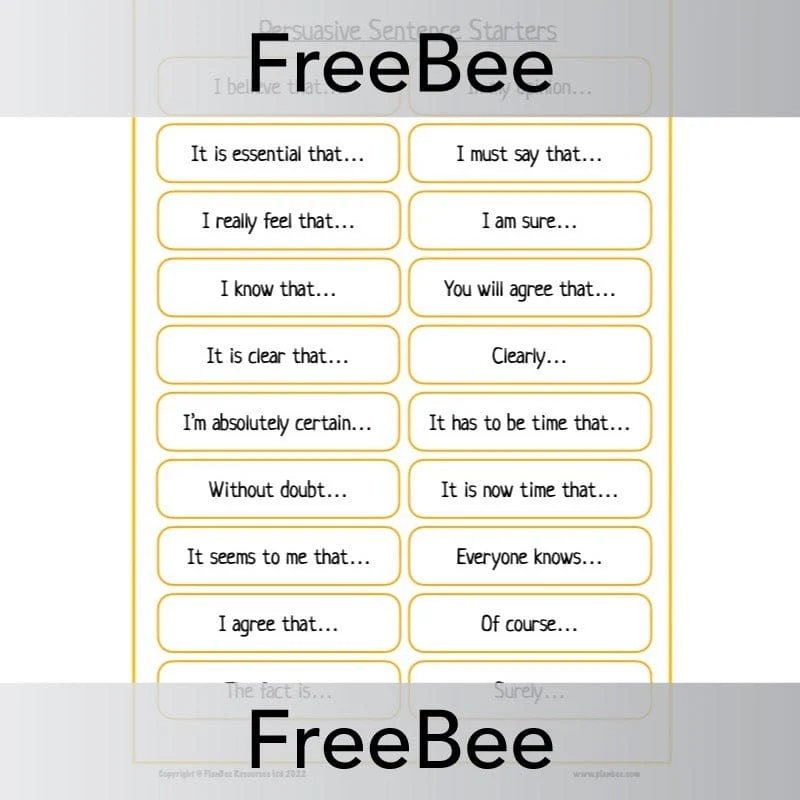 Persuasive Sentence Starters