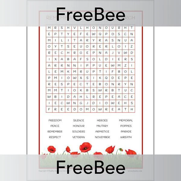 Remembrance Day Word Search