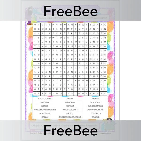 Roald Dahl Characters Word Search