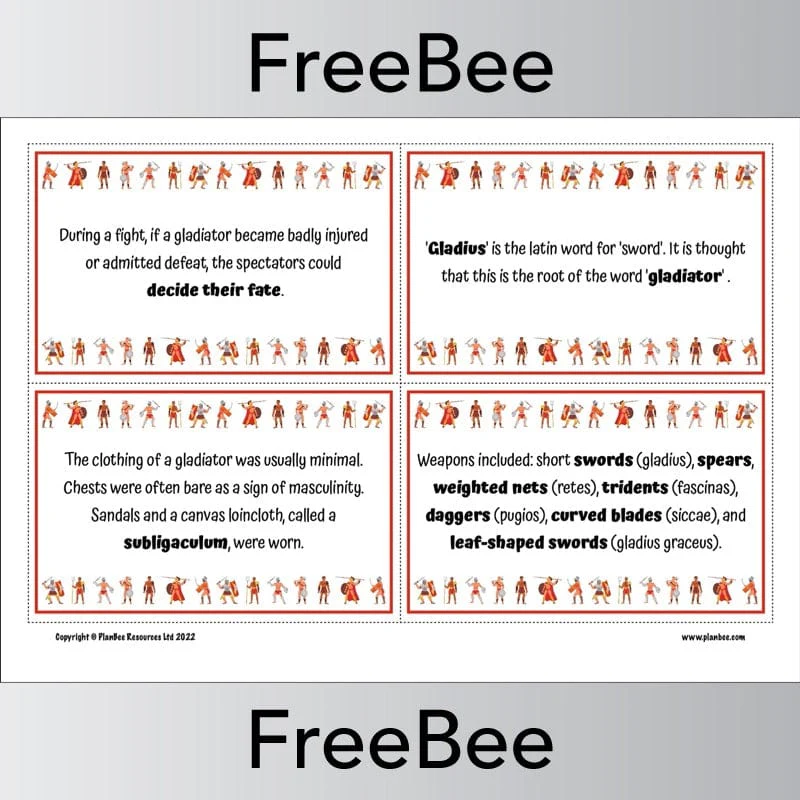 Roman Gladiators KS2 Fact Cards
