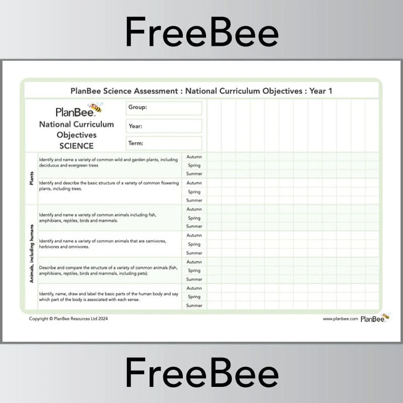 Science Assessment Grid: Year 1 National Curriculum Objectives - Image 2