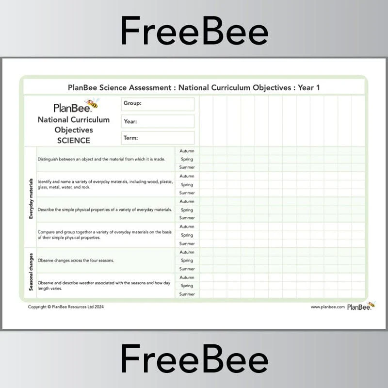 Science Assessment Grid: Year 1 National Curriculum Objectives - Image 3
