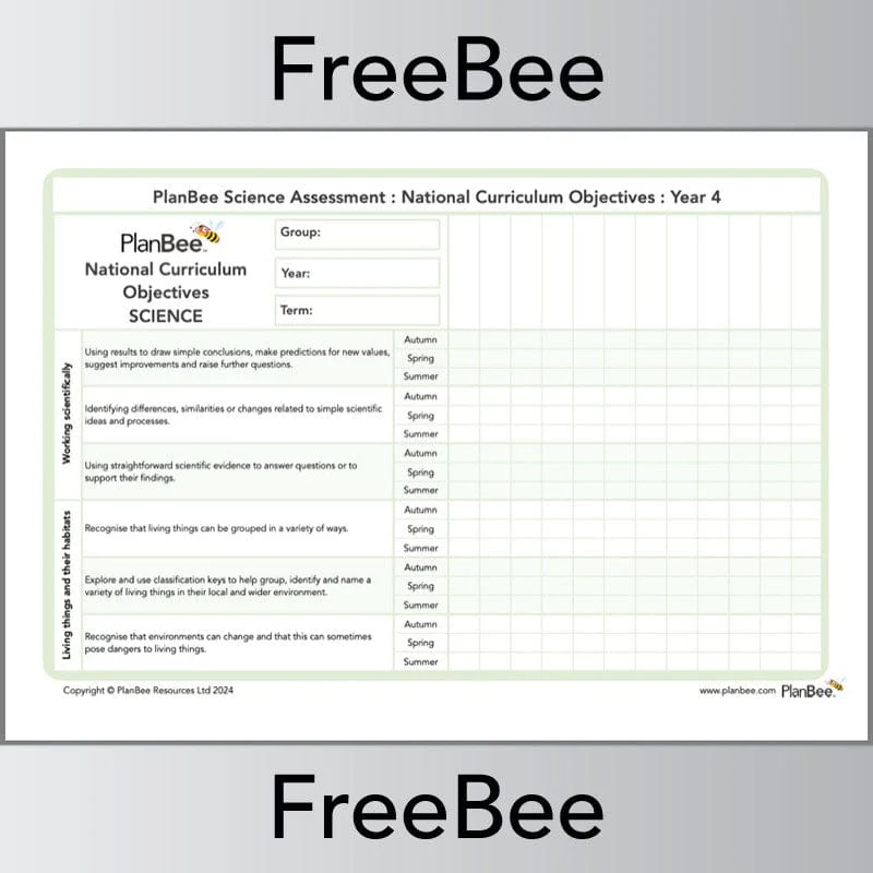 Science Assessment Grid: Year 4 National Curriculum objectives - Image 2