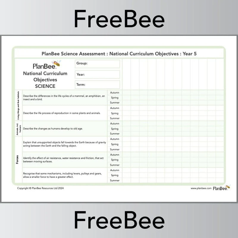 Science Assessment Grid: Year 5 National Curriculum Objectives - Image 2