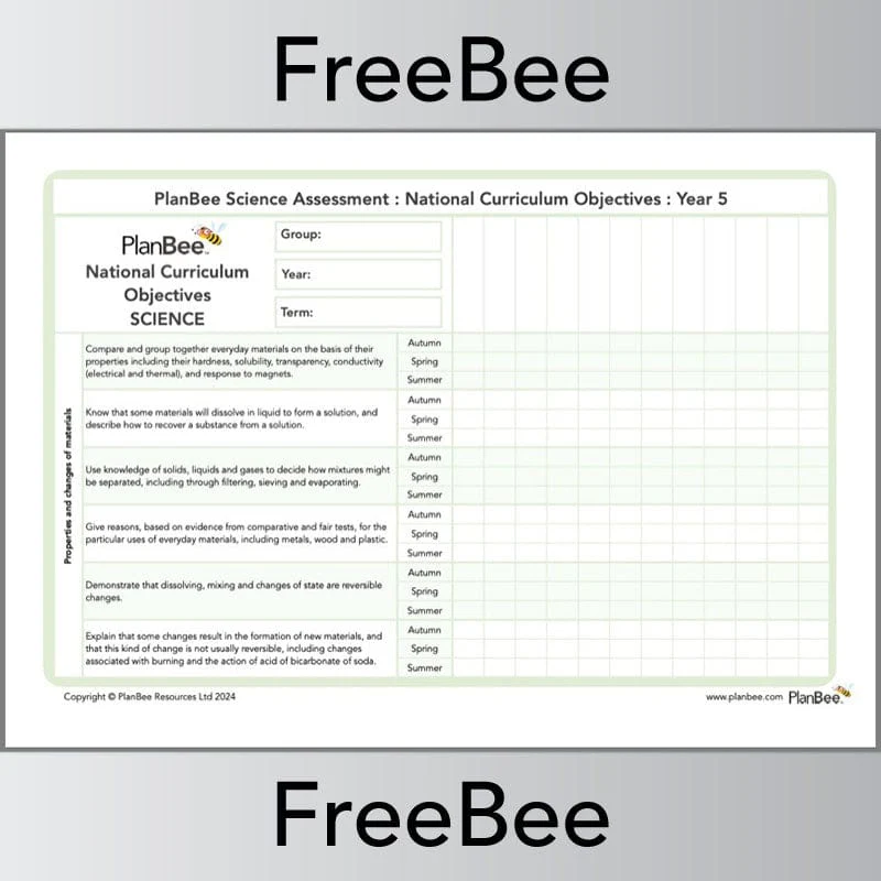 Science Assessment Grid: Year 5 National Curriculum Objectives - Image 3