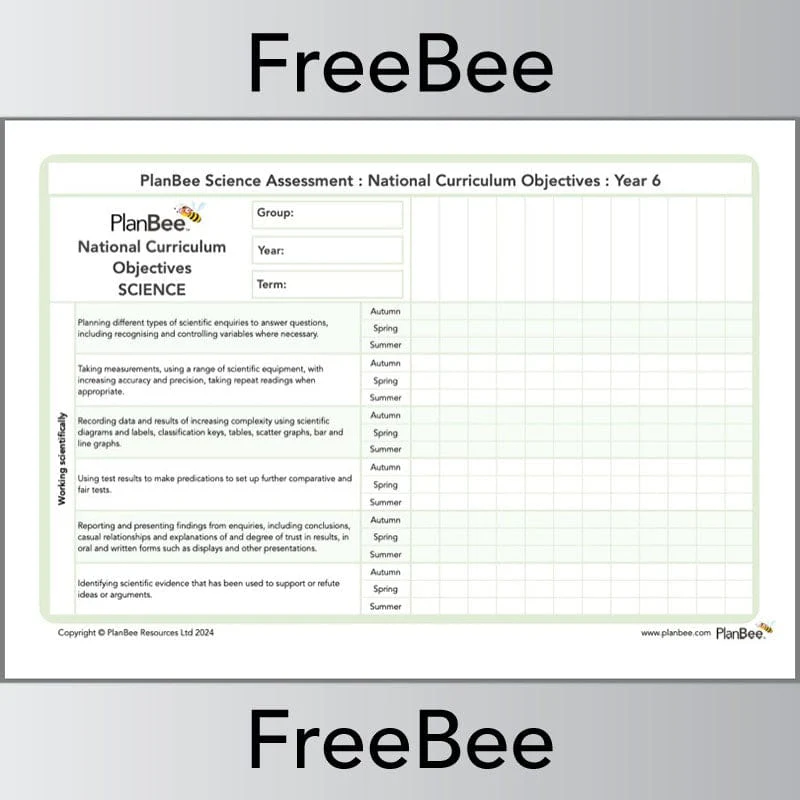 Science Assessment Grid: Year 6 National Curriculum Objectives