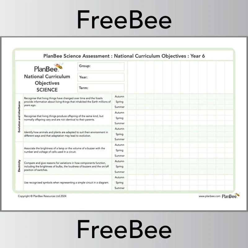 Science Assessment Grid: Year 6 National Curriculum Objectives - Image 3