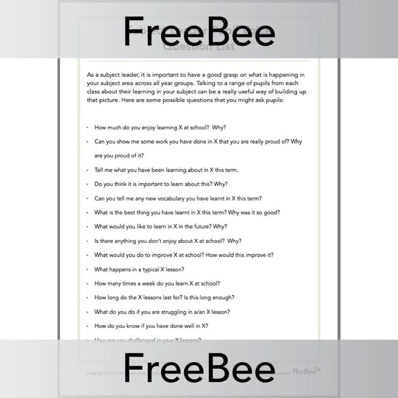 Subject Leader Pupil Voice Question List