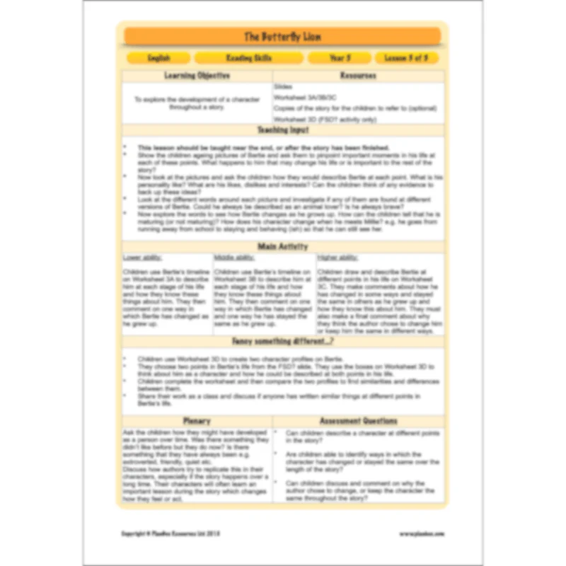 FREE Mini-scheme: The Butterfly Lion: Reading Skills - Image 37