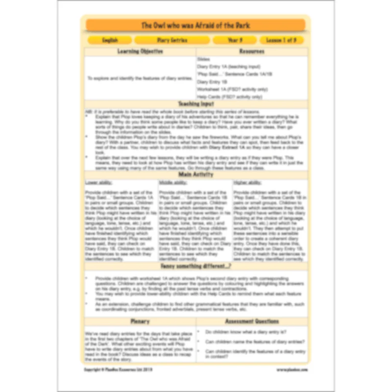 FREE Mini-scheme: The Owl Who was Afraid of the Dark: Diary Entries - Image 12