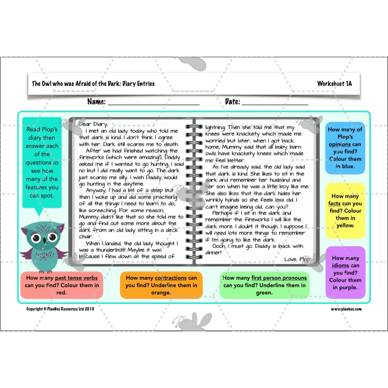 FREE Mini-scheme: The Owl Who was Afraid of the Dark: Diary Entries - Image 9