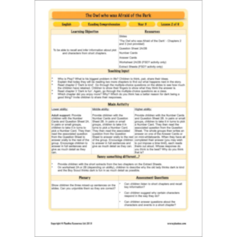 The Owl who was Afraid of the Dark: Reading Comprehension - Image 22
