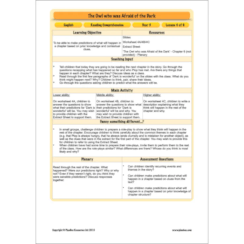 The Owl who was Afraid of the Dark: Reading Comprehension - Image 54