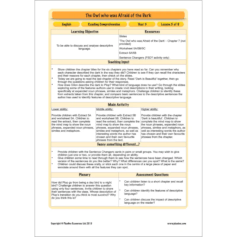 The Owl who was Afraid of the Dark: Reading Comprehension - Image 62
