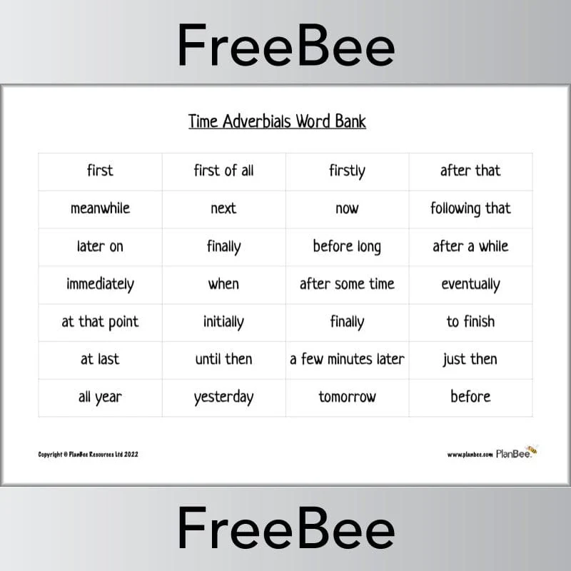 Time Adverbial Word Bank