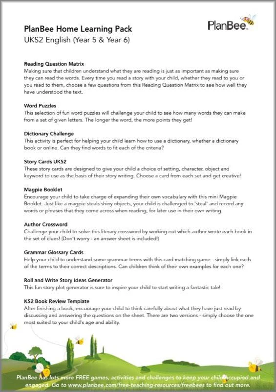 UKS2 English Free Home Learning Activity Pack - Image 3