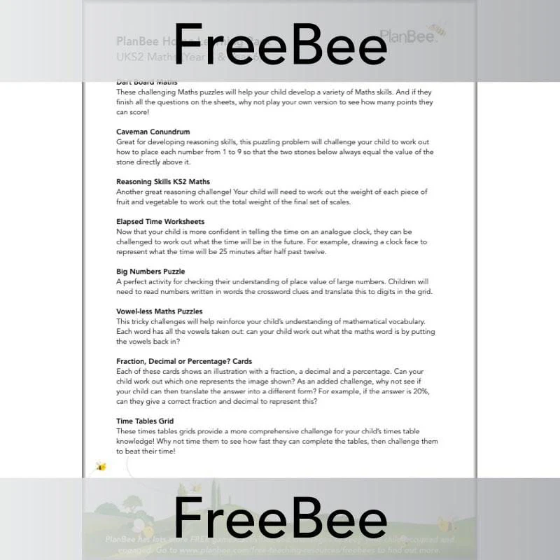 UKS2 Maths Free Home Learning Activity Pack