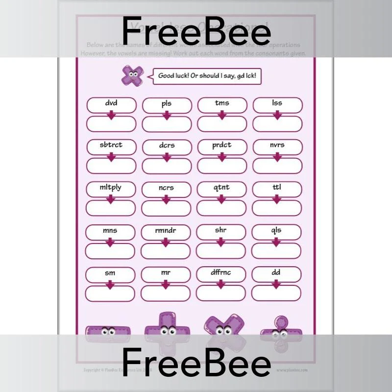 Vowel-less Maths Puzzles