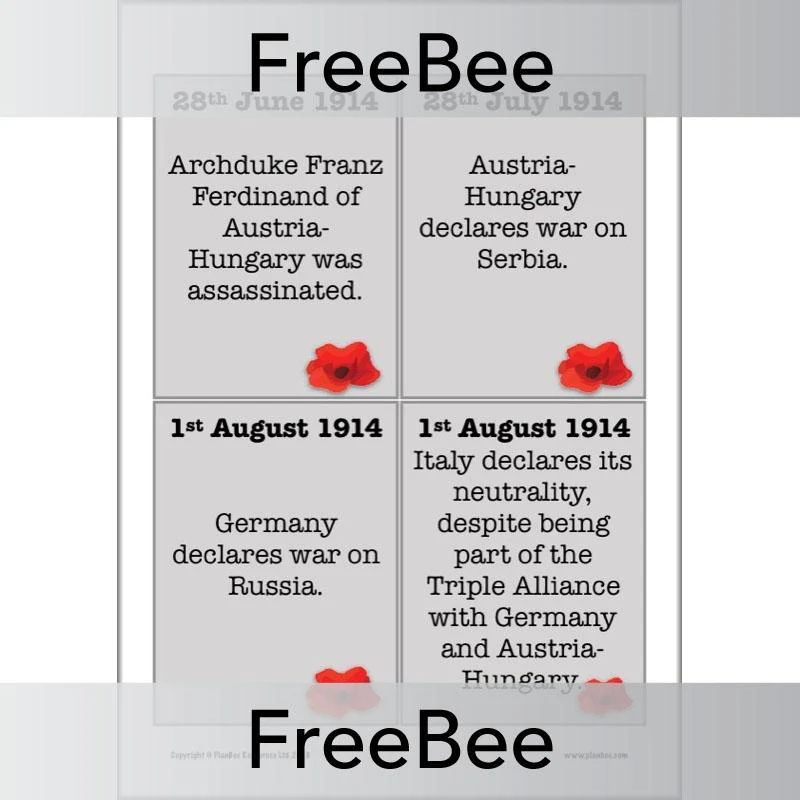 World War 1 Timeline Cards