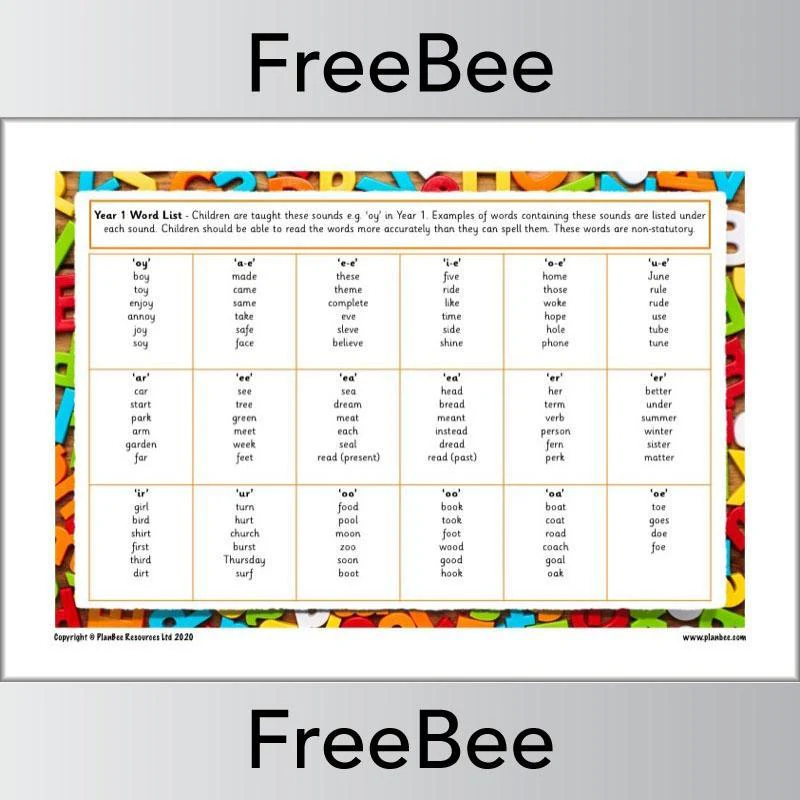 Year 1 Spelling Words List - Image 2