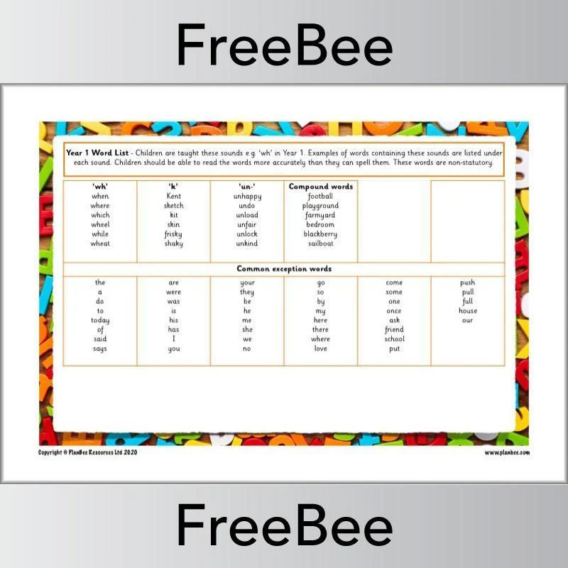 Year 1 Spelling Words List - Image 4
